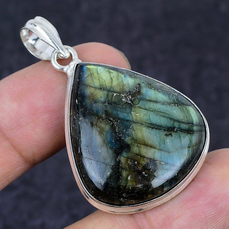 Labradorite Gemstone Handmade 925 Sterling Silver Jewelry Pendant 1.85" E0h61