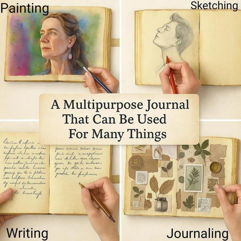 Mushroom Leather Journal With Antique Deckle Edge Paper Personalized Gift Blank Spell Book of Shadows Wiccan Pagan Gift for Him