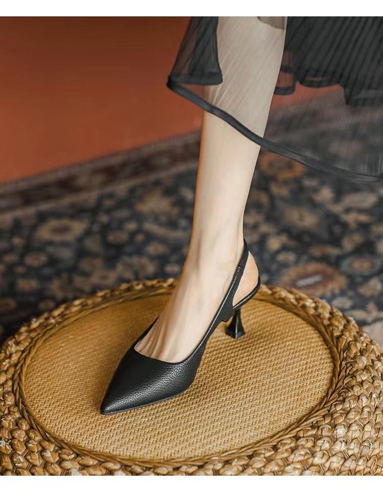 Fashion Women Pumps Pointed Toe Sandals Slip on High Heels Sandal Black Sexy Heels Slingbacks Office Lady Shoes Wedding Summer2024