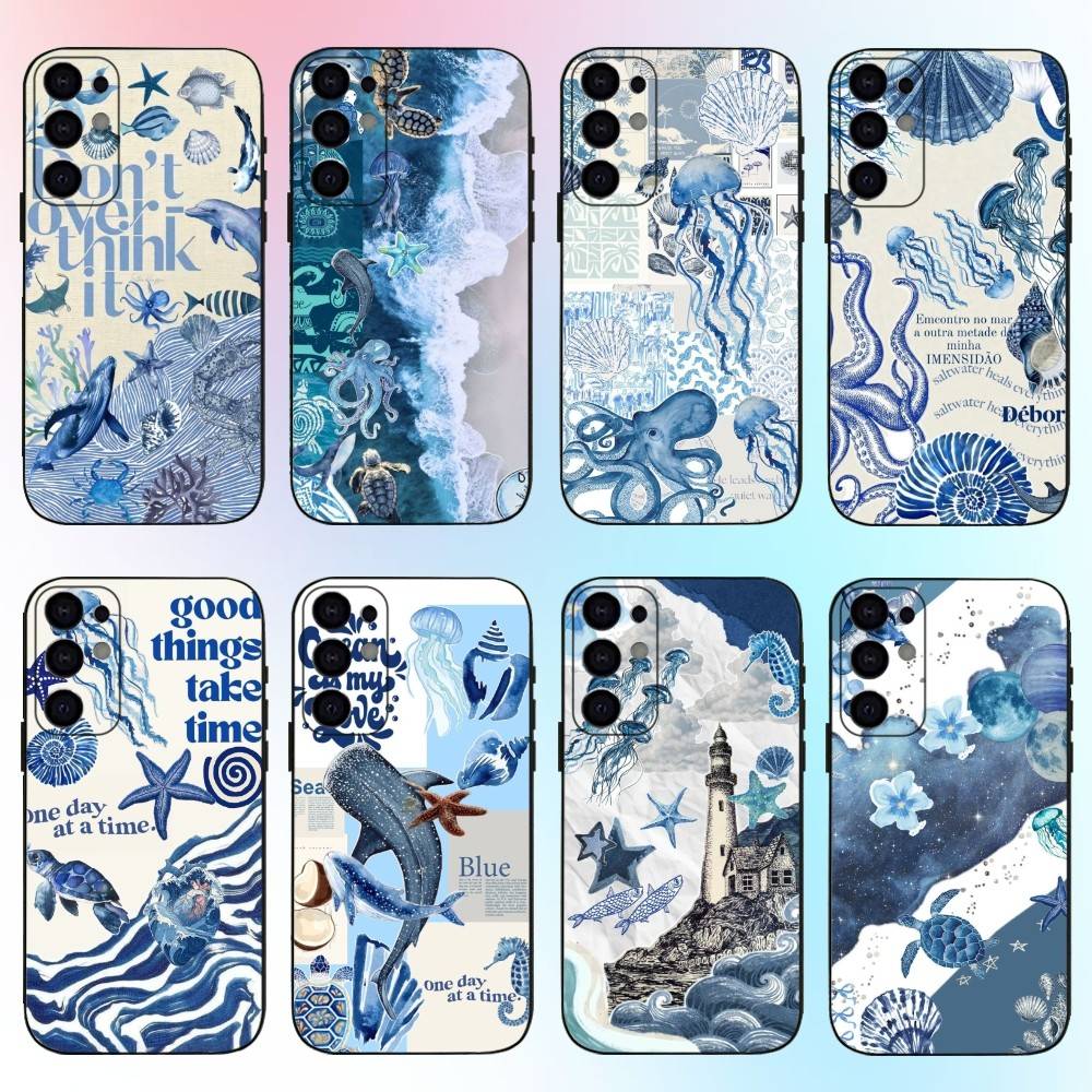 Модный Чехол для Телефона на Тему Океана Для Samsung S25,S24,S21,S22,S23,S30,Ultra,S20,Plus,Fe,Lite,Note,10,9,5G Черный Чехол
