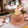Compartment Silverware Cutlery Holder 360 Rotating Metal Utensil Fork Spoon Napkin Organizer Flatware StorageRose Gold Pink