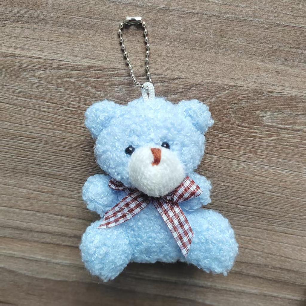 Cute Cartoon Mini Bow Tie Teddy Bear Short Plush Toy Bag Car Keychain Pendant Doll