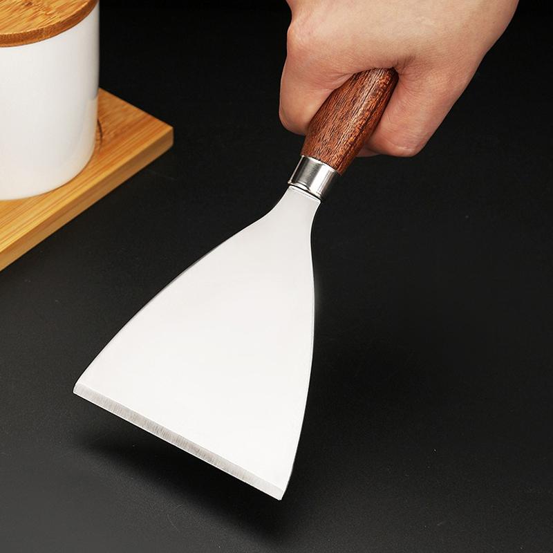 Лопатка для приготовления стейка из нержавеющей стали с квадратной головкой, лопатка для пиццы, токарный станок для блинов, скребок с деревянной ручкой, посуда для барбекю для кухни