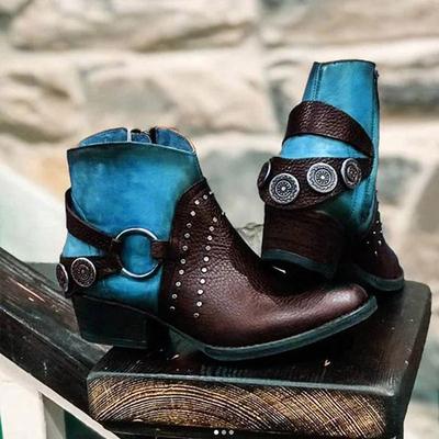 BLWBYL 2024 Женские зимние новые модные ботинки с круглым носком и низким каблуком, цветные женские ботинки Chelse, женские ботильоны с заклепками