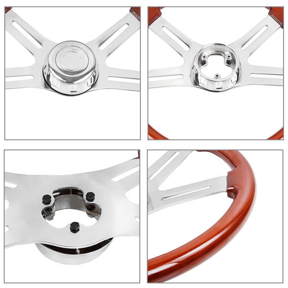 RASTP-New Truck Wooden 455mm 18''Classic Steering Wheel 3 Electroplated Steel Big Car Classic Wood Grain Finish RS-STW030