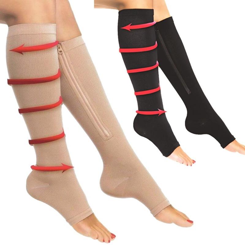 Унисекс компрессионные носки без пальцев, гольфы с боковой молнией, профилактические носки