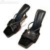 Fashion Bow Women Slippers High Heels Square Toe Sandals Shoes Crystal Summer 2025 Trend Open Toe Stilettos Pumps Dress Zapatos Mujer