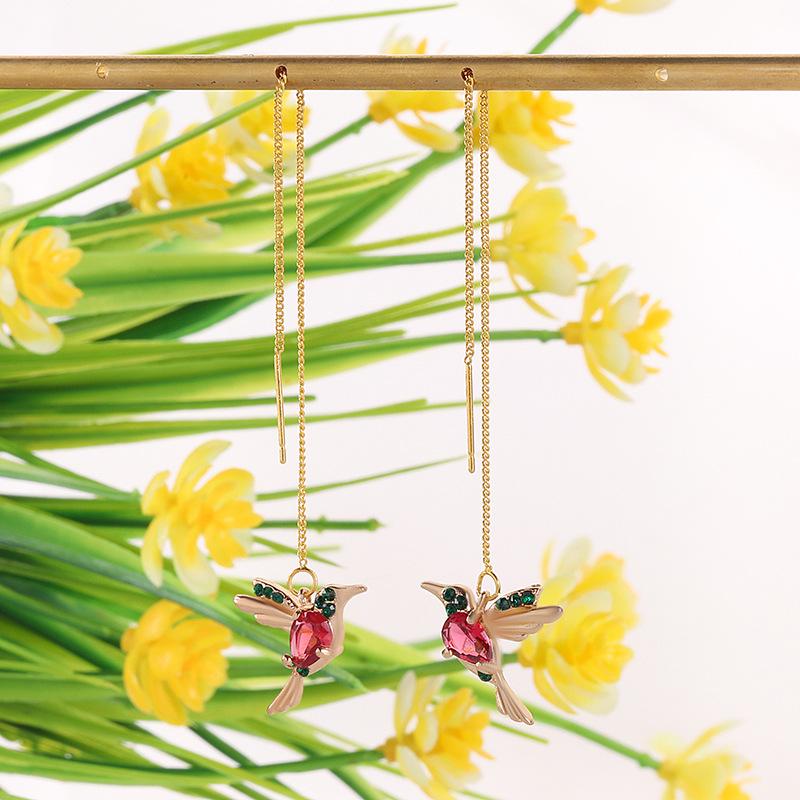 Женские длинные серьги-подвески, ювелирные изделия с 18-каратным золотым покрытием, серьги-подвески в виде колибри, новый изысканный подарок, роскошные аксессуары с кисточками в виде птиц для вечеринок для женщин