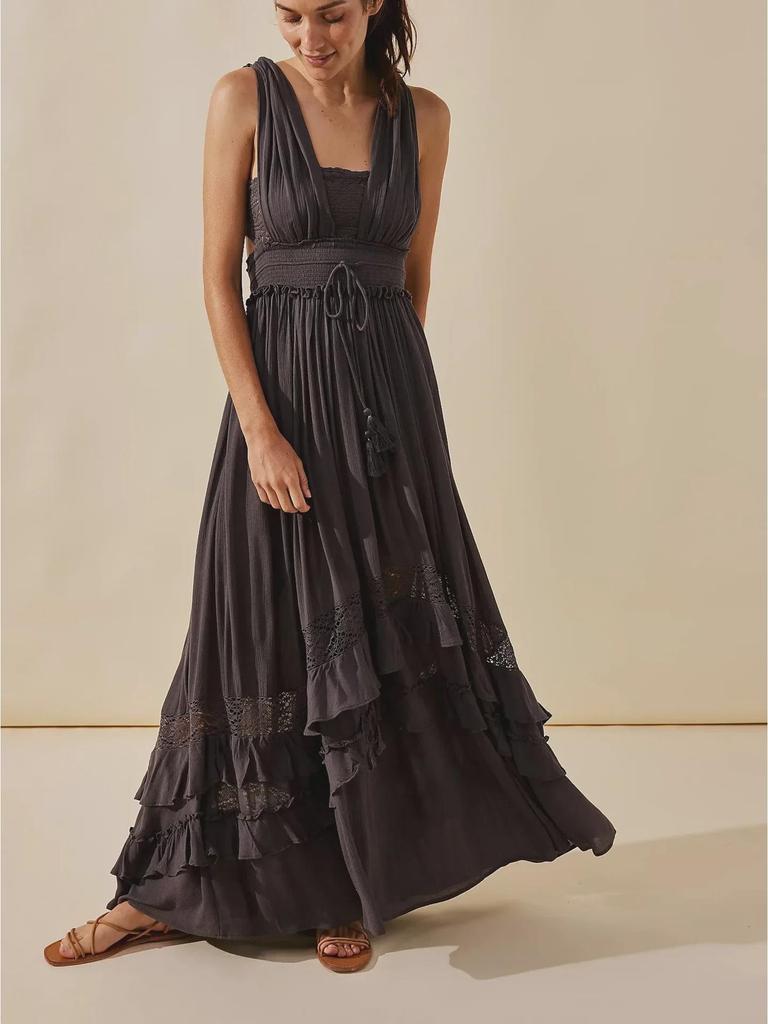 Элегантное женское длинное платье с оборками, лето 2025 г.