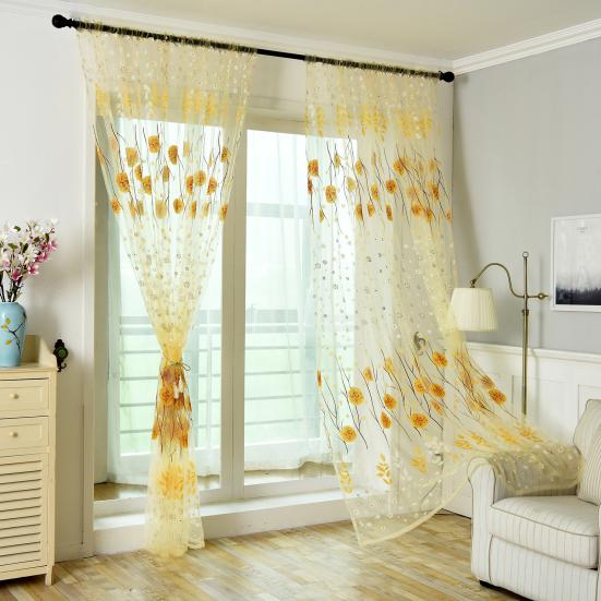 Window Voile Bright-colored Widely Applied Soft Texture Elegant Floral Printing Window Tulle Curtain for Living Room