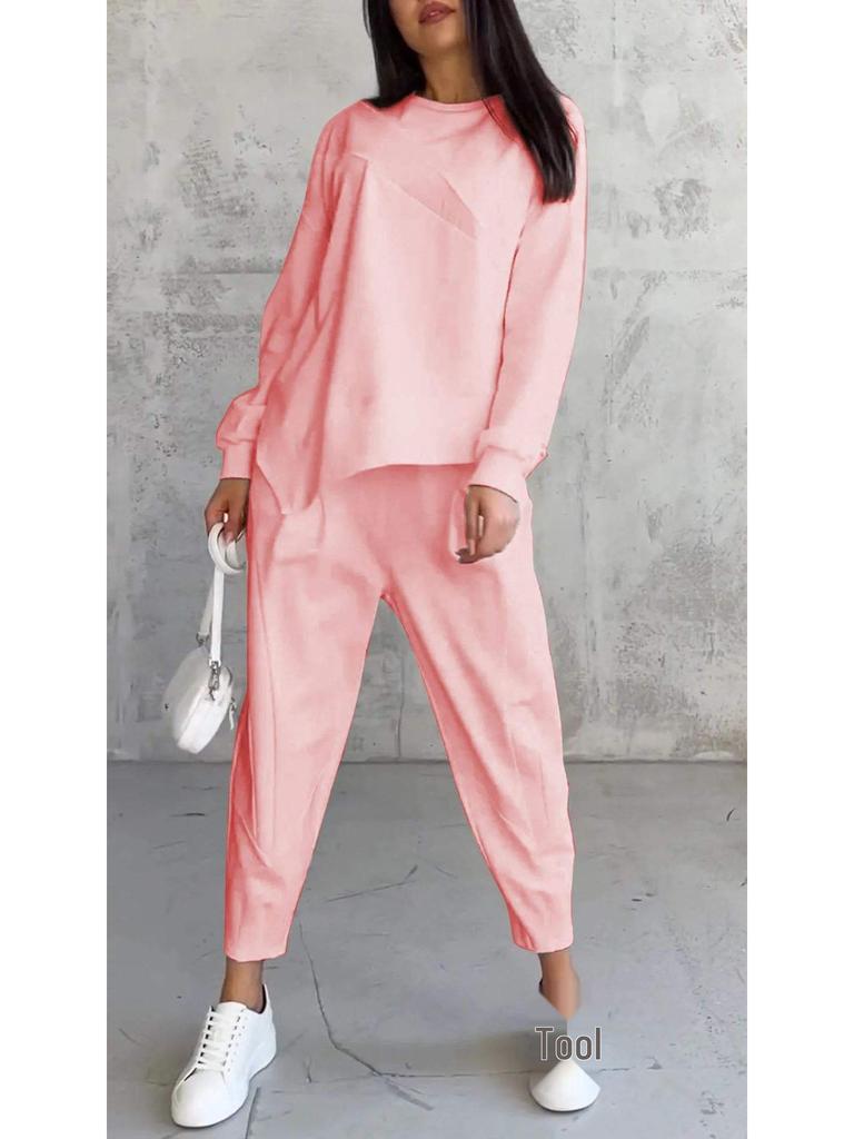 2024 Осень/Зима Женский Повседневный Свободный Крой Круглый Вырез Необычный Длинный Рукав Свитшот Комплект