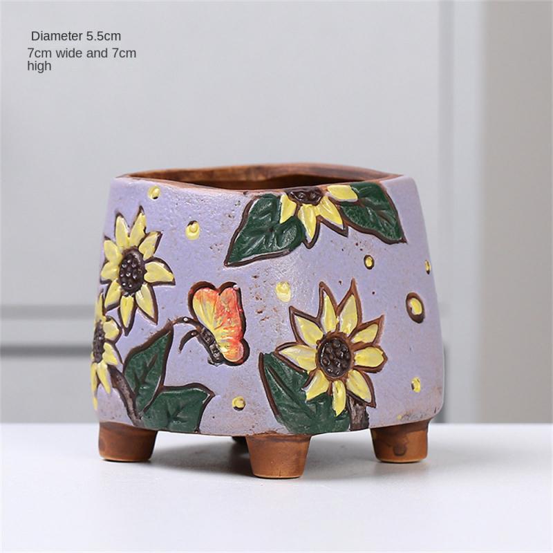 Керамический цветочный горшок Креативная ручная роспись Резьба Керамические украшения для дома Цветочные горшки Суккулентный цветочный горшок