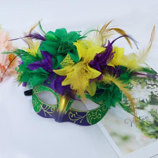 Маска Марди Гра, полумаска с перьями, блестящая маска с искусственными цветами для карнавалов, маскарадов, костюмов, праздничных принадлежностей