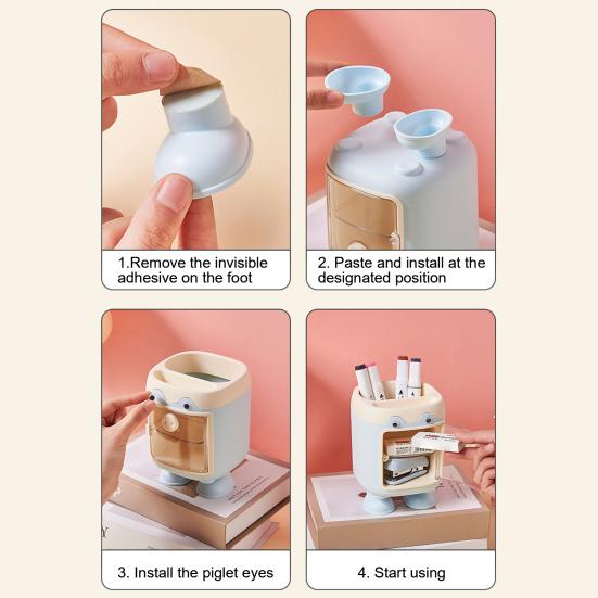 Милый мультяшный держатель для ручек в виде свиньи, многосекционный органайзер для стола с выдвижным ящиком, многофункциональный держатель для косметики и кистей для макияжа для дома, офиса, школы
