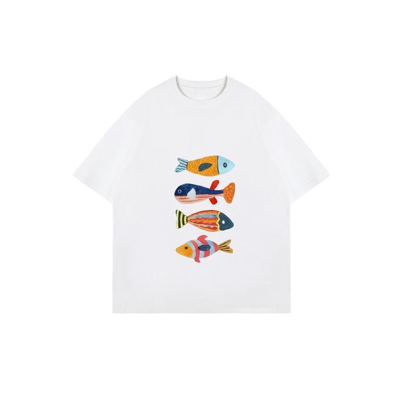 Футболка оверсайз черная с красочным принтом рыбок, повседневная летняя одежда