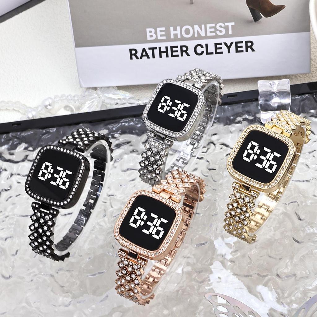 Свежие квадратные женские светодиодные сенсорные часы с бриллиантами