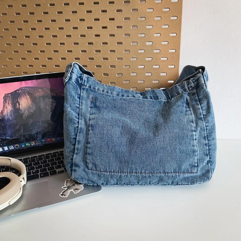 Женская джинсовая сумка, большая вместительная сумка с ремешком, регулируемая сумка через плечо, винтажная сумка-мессенджер, повседневная сумка-шоппер, новинка 2024 года