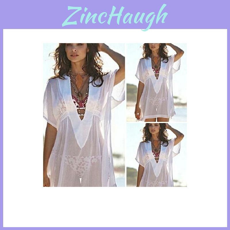 Elegant And Stylish Fashion Women Chiffon Bikini Cover Up Perspective V-neck Swimsuit Beach Dress