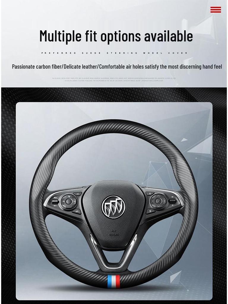 Premium Leather Steering Wheel Cover for Buick: Envision, Regal, LaCrosse, Excelle, Encore, GL6, Carbon Fiber Design