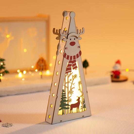 Рождественский деревянный подвесной кулон треугольный светильник Санта-Клаус Снеговик резной полый узор светодиодный светильник деревянное ремесло подарок детям