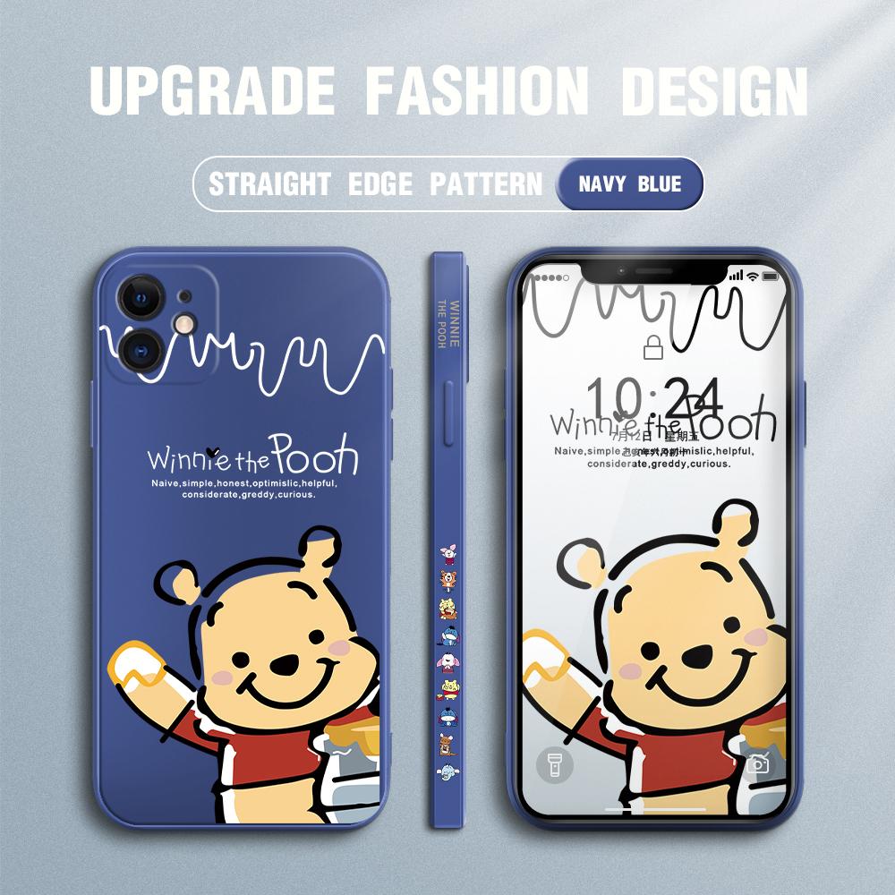 Мультяшный Дисней Винни Пух Медведь с квадратным краем и узором, жидкий силиконовый противоударный чехол для телефона для iPhone OnePlus