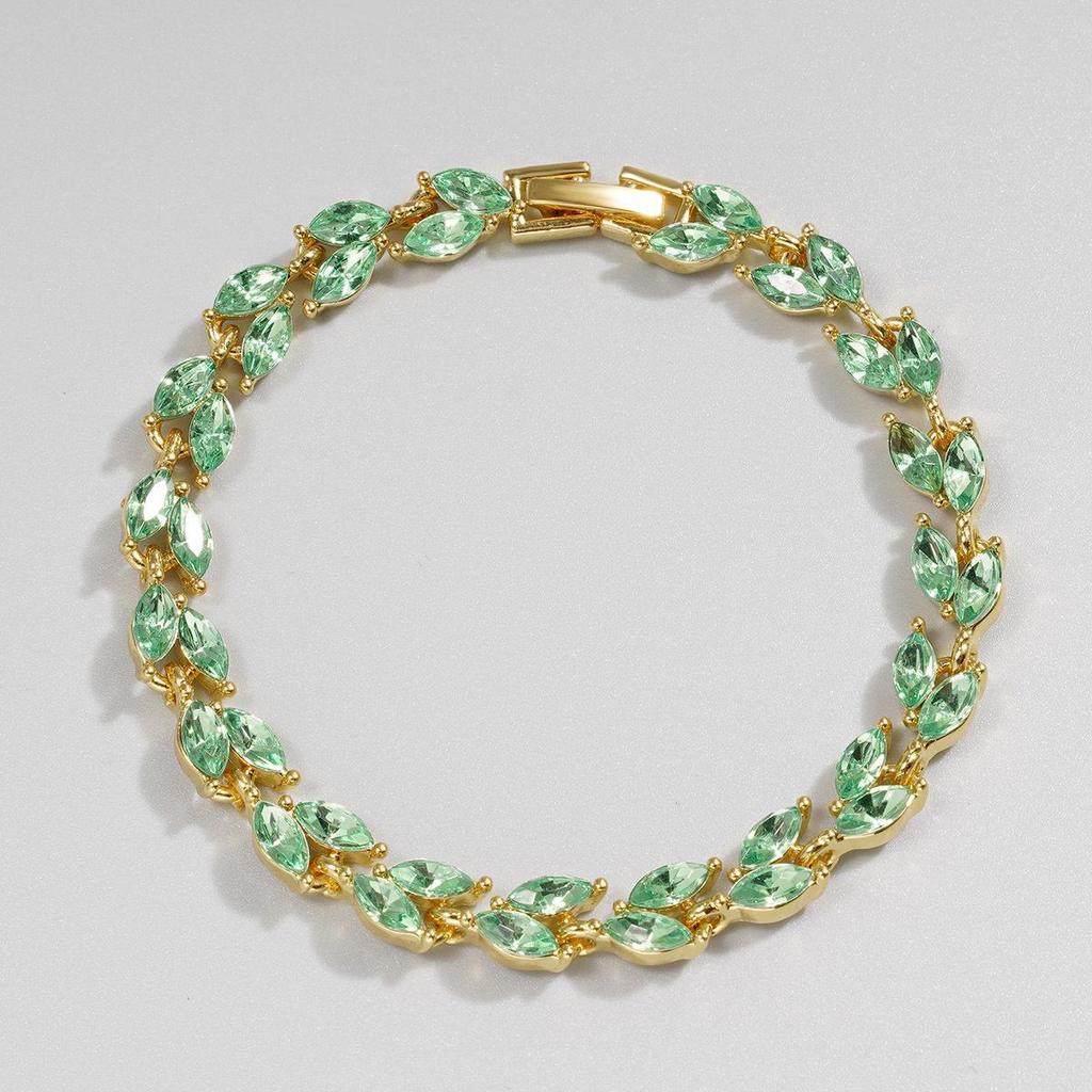 Light Green Zircon Willow Leaf Bracelet for Women - European and American Style
