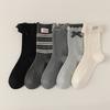 Female Spring and Autumn Sweet Lace Bow Striped Letter Cloth Label Medium Cylinder Pile Pile Socks