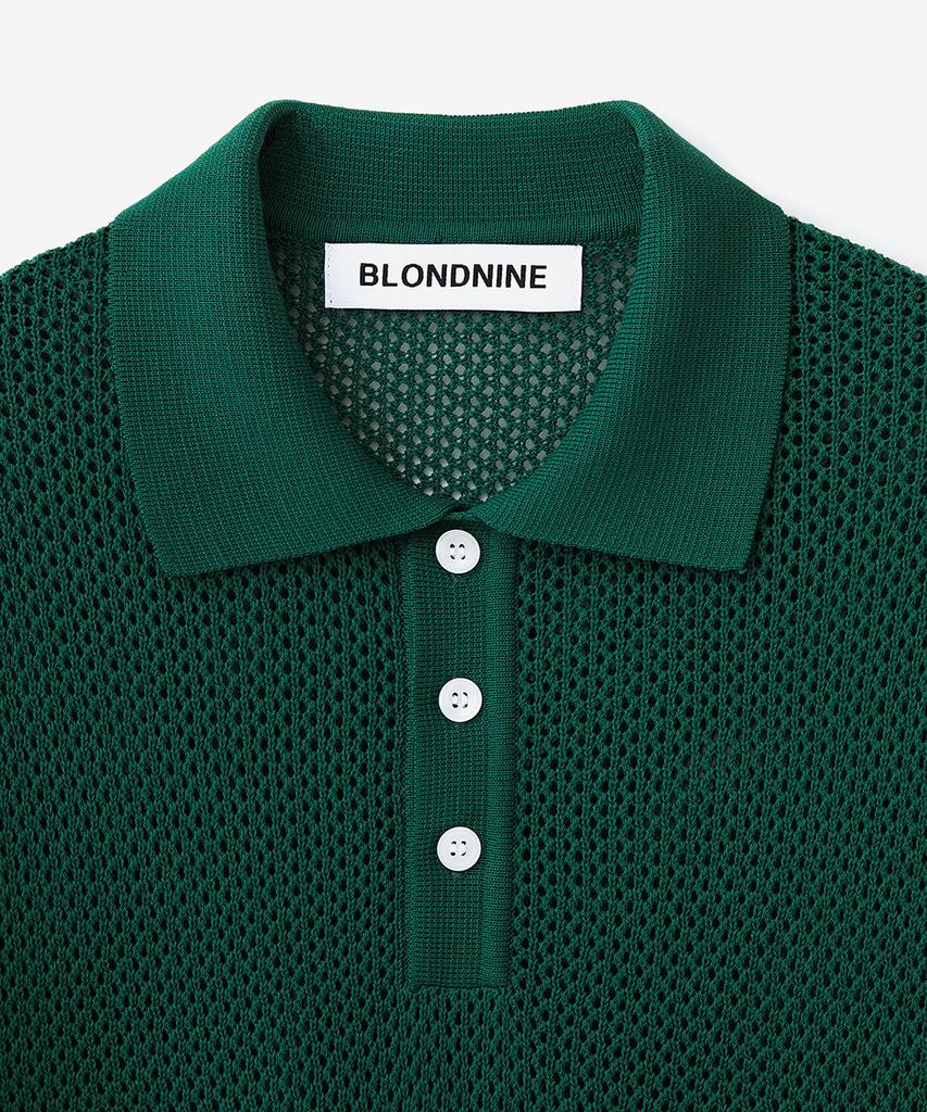 BLOND9 Cotton Scallop Collar Short Sleeve Knit_Forest Green
