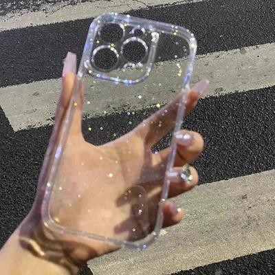 Мягкий блестящий прозрачный чехол для телефона iPhone 11 12 13 14 15 16 Pro Max Plus, противоударный силиконовый прозрачный бампер