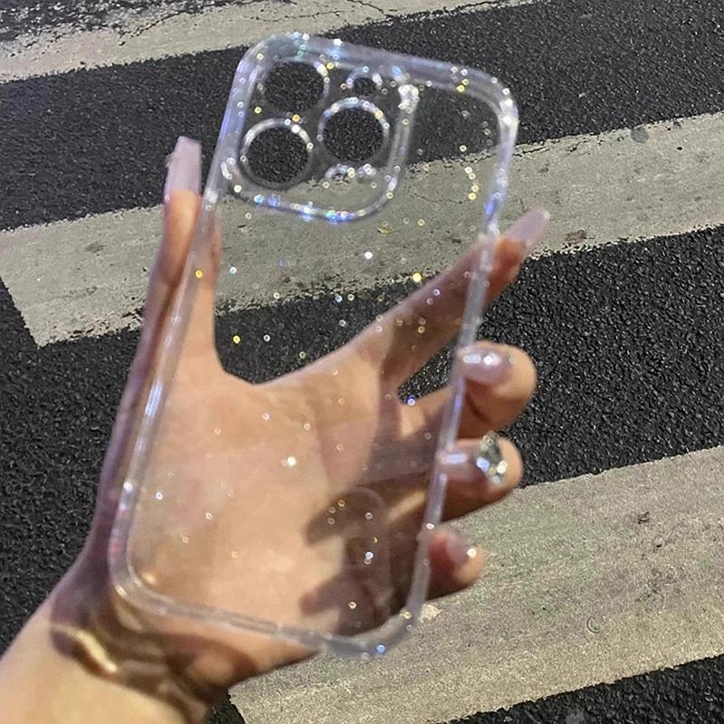 Soft Glitter Transparent Phone Case For For Iphone 17 11 12 13 14 15 16 Pro Max 14 15 16 Plus Shockproof Silicone Clear Bumper Cover