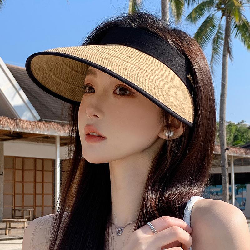 Women's Large Brim Straw Summer Hat with Open Top Face Covering Wide Brim Hat for Sun Protection