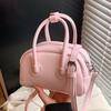 Korean Popular Niche Simple Lychee Pattern Portable Boston Bag Casual High-end Commuting Versatile Messenger Women's Bag