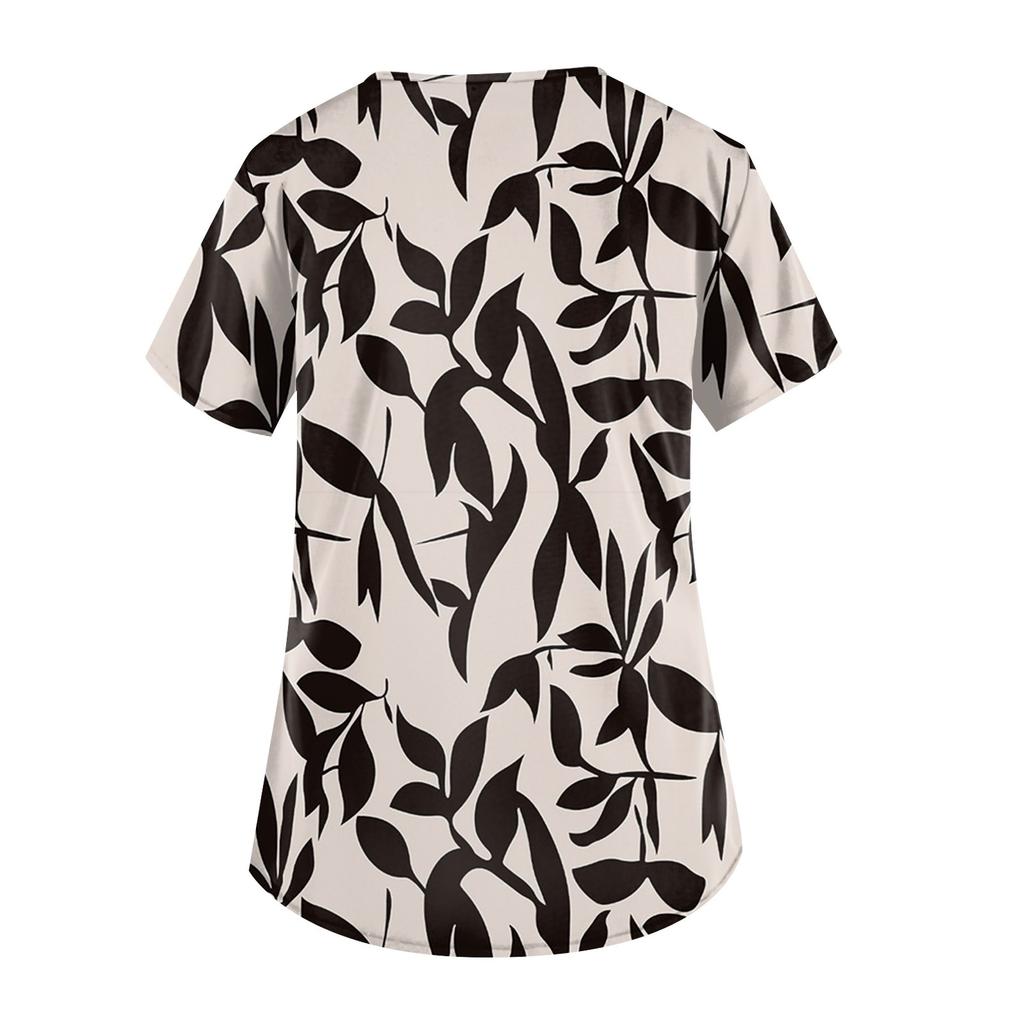 Рабочая форма больших размеров с принтом, топы для женщин, забавные футболки с v-образным вырезом и короткими рукавами, рабочая одежда, футболка с карманами