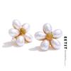 Golden Elegance Simulated Pearls Flower Stud Earrings Fashion Stainless Steel Golden Daily Studs Jewelry Recommend