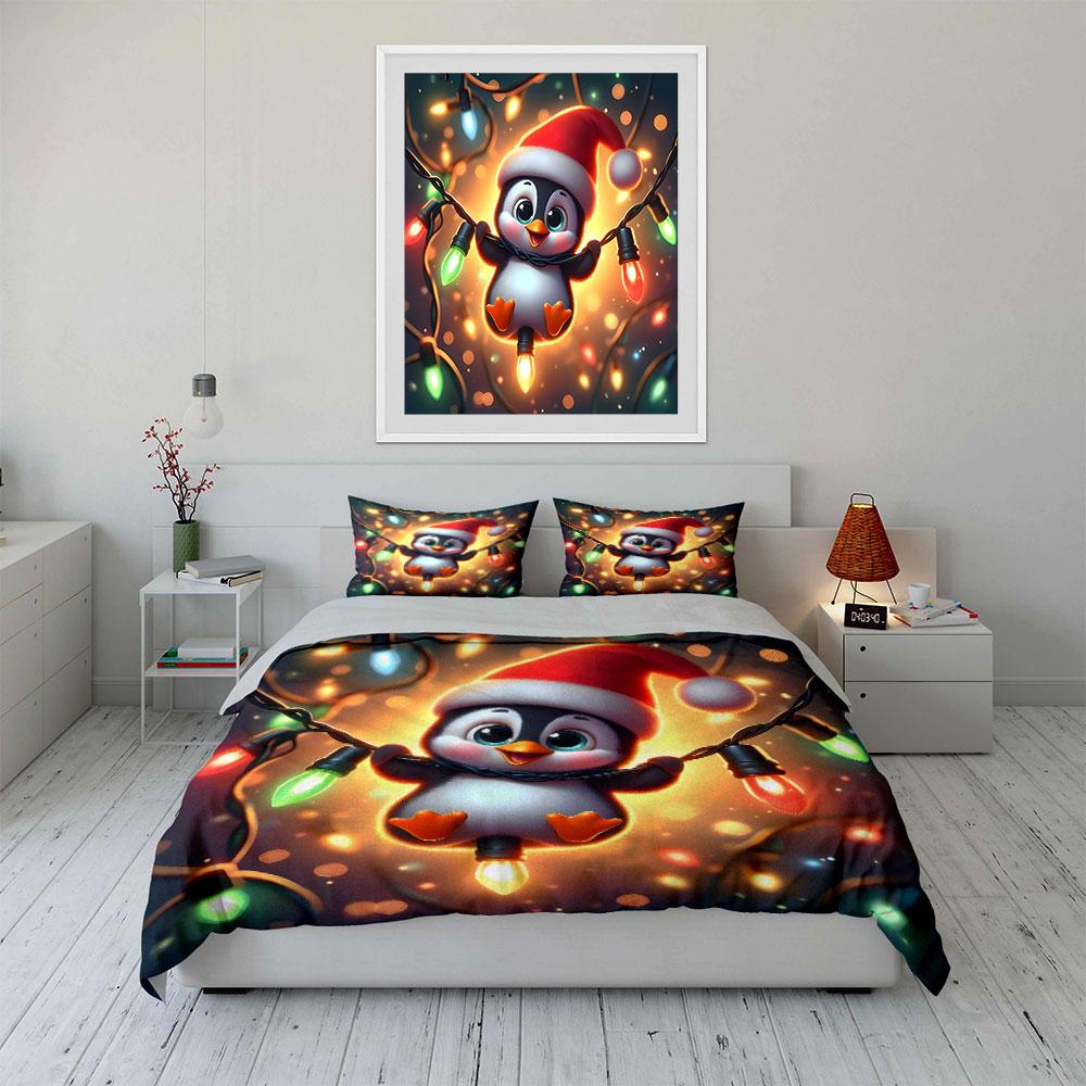 Festive penguin glow Bedding sets Duvet cover sets Duvet covers Pillowcases(1*Duvet Cover 2*Pillowcases without duvet insert)