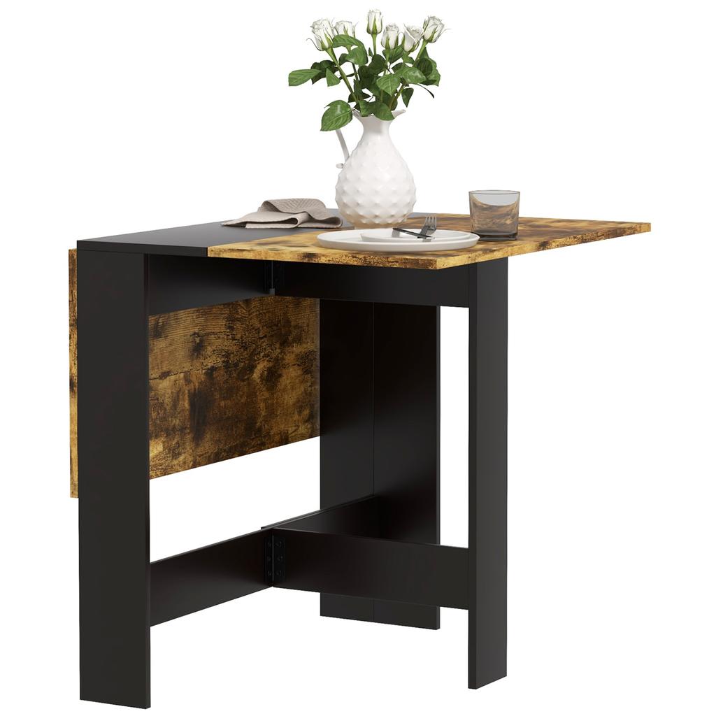 Folding Dining Table Kitchen Table with Drop-Leaf Wings for Small Space 103x76x73.5 cm Black and Rustic Brown