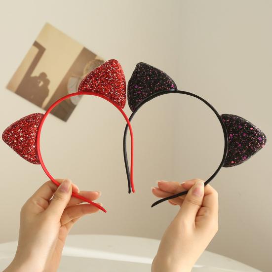 Повязка на голову для девочек с блестками, нескользящая тонкая гибкая прочная прическа, украшение ярких цветов, повязка для волос принцессы с кошачьими ушками, аксессуары для волос