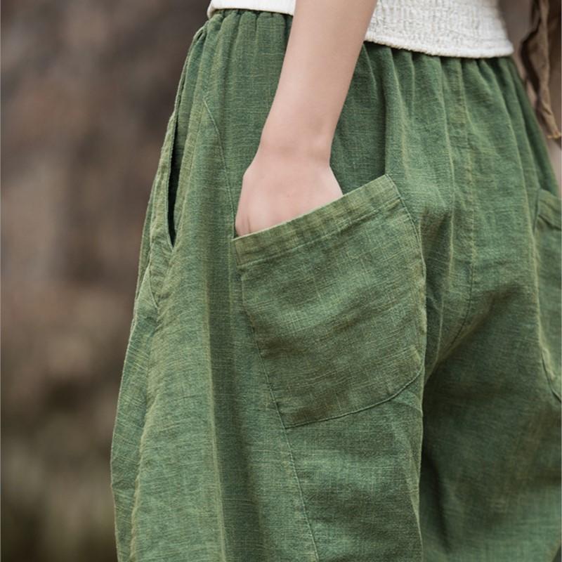 Johnature Женские винтажные широкие брюки Ramie, однотонные брюки с эластичной резинкой на талии, весенние лоскутные свободные женские брюки