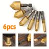 6pcs Hexagonal Handle Titanium Plated Five Edge Chamfer for Reaming and Chamfer Woodworking Drill Set Made of High Speed