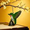 Wood Carving Hummingbird Ornament with Tree Stump/Bell Handcrafted Bird Figurine Statue Sculpture Home Office Desktop Decoration