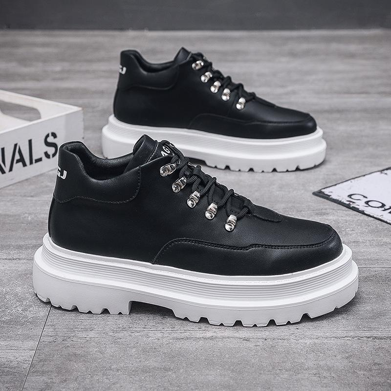 Новые мужские туфли на платформе контрастных черно-белых цветов, трендовые универсальные уличные повседневные рабочие туфли на шнуровке с металлическими деталями, мужские туфли на платформе