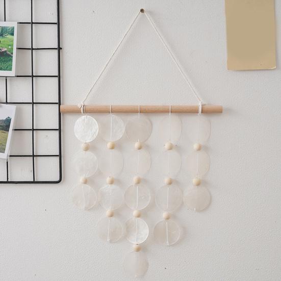 Handmade Natural Seashell Wind Chime, Retro Rope Knot & Wooden Ring, Clear Tinkling Sound, Coastal Hanging Decor for Window Guesthouse Kids Room