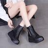 Модные новые женские ботильоны на платформе с увеличением высоты на 8 см, из натуральной коровьей кожи, на массивной платформе, повседневные короткие ботинки, теплые осенне-зимние туфли, черные