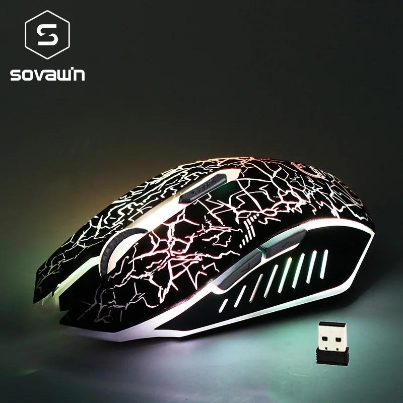 Перезаряжаемая светодиодная беспроводная игровая мышь USB 2.4Ghz 2000 DPI Gamer Optical 10m Muoses для настольного ПК ноутбука