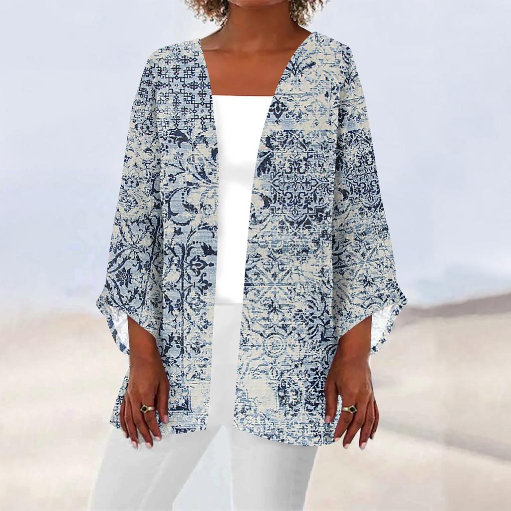 Женская повседневная модная легкая куртка средней длины с принтом в стиле ретро, ​​кардиган