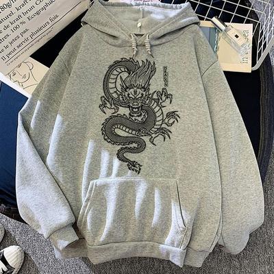 Толстовка с капюшоном с индивидуальным рисунком дракона, толстовка с длинными рукавами, повседневная спортивная уличная одежда с карманами, свободный топ