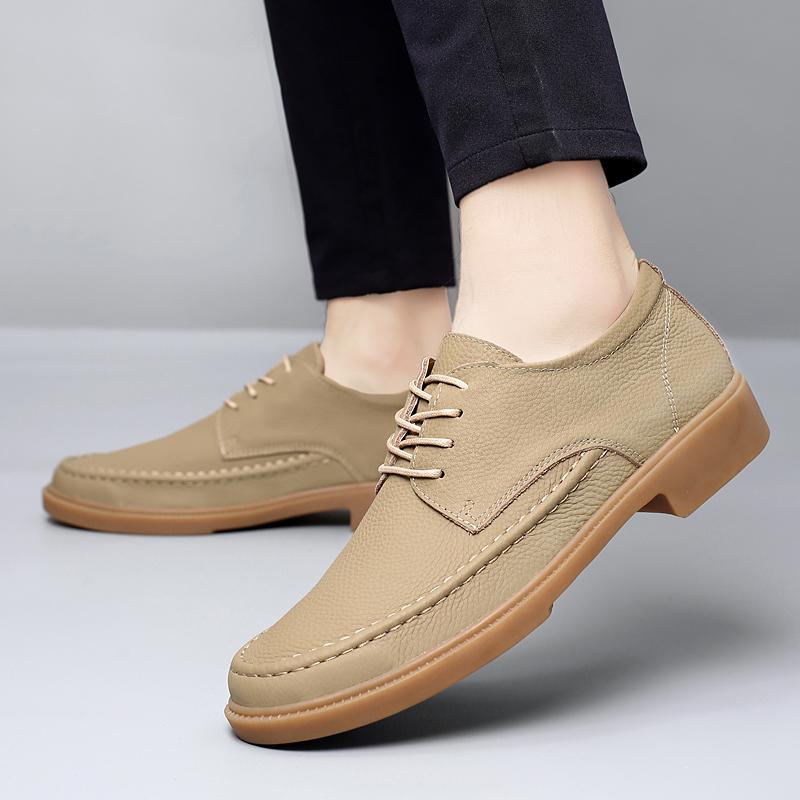 Высококачественная мужская удобная обувь на шнуровке с круглым носком, повседневная, из кожи, модная, для улицы, дышащая и нескользящая, рабочая обувь