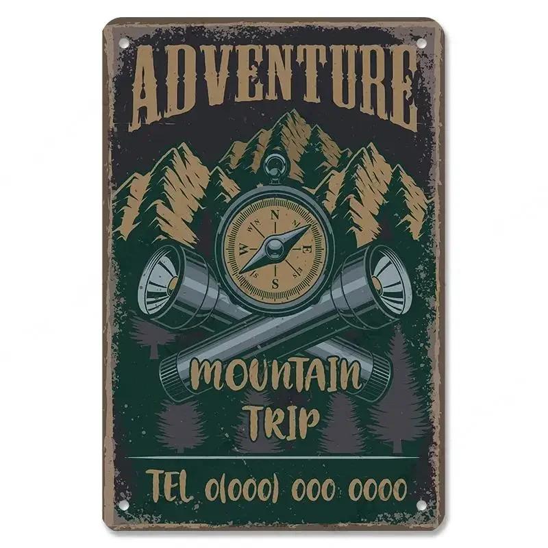 Кемпинг Приключение Таблички Винтажные Металлические Жестяные Знаки Тарелка Горный Поход Автодом Туры Комната Спортзал Знак Постеры Настенный Декор Путешествия
