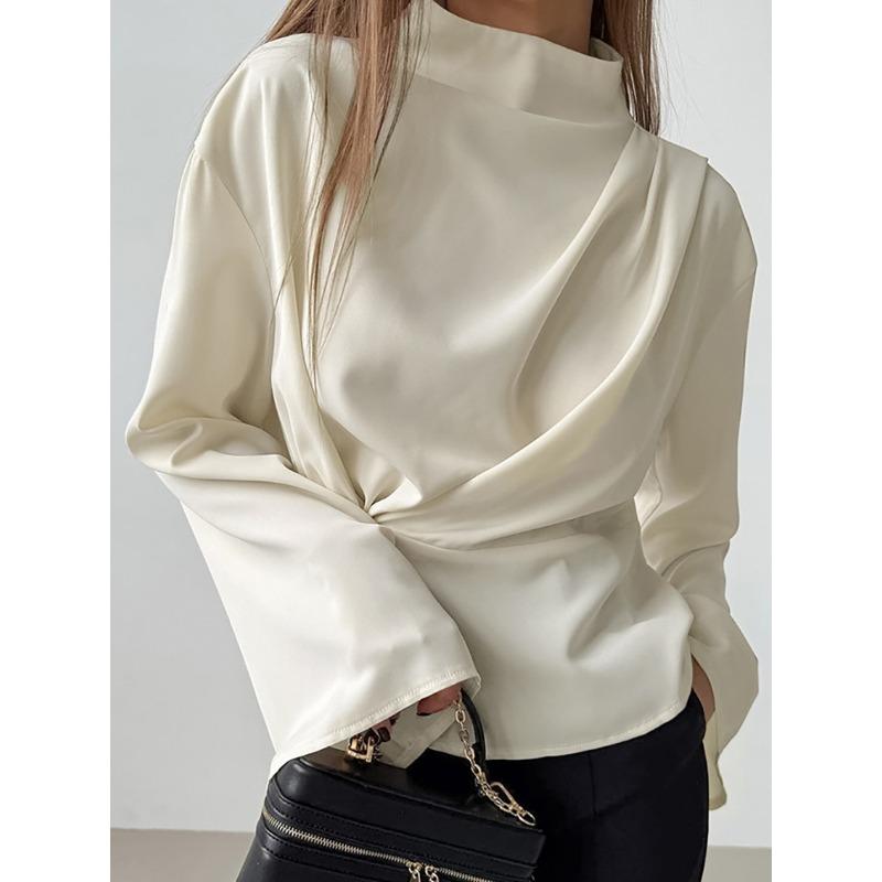 Women S Chiffon Long Sleeve Slit Waist Casual Shirt