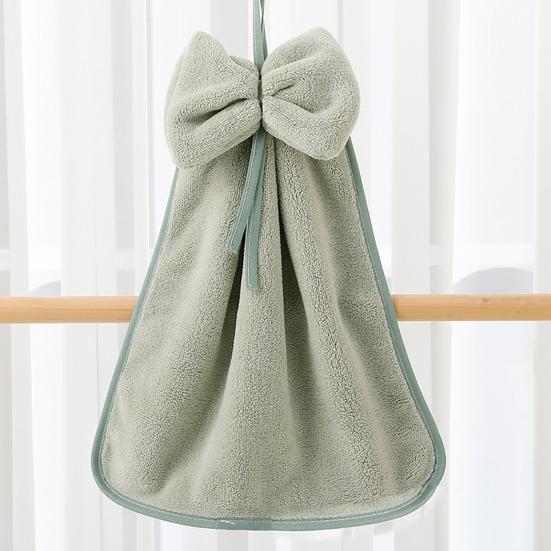 Hand Towel Coral Fleece Solid Color Design Bow Decoration Quick Dry Absorbent